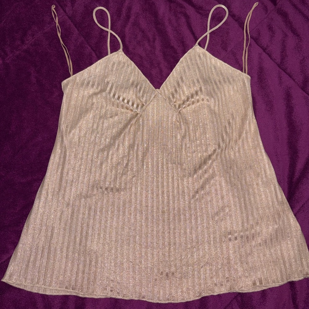 Zara Gold Ribbed Camisole with Spaghetti Straps